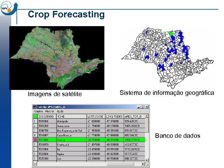 Crop Forecasting Imagens de satélite Sistema de informação geográfica Banco de dados 