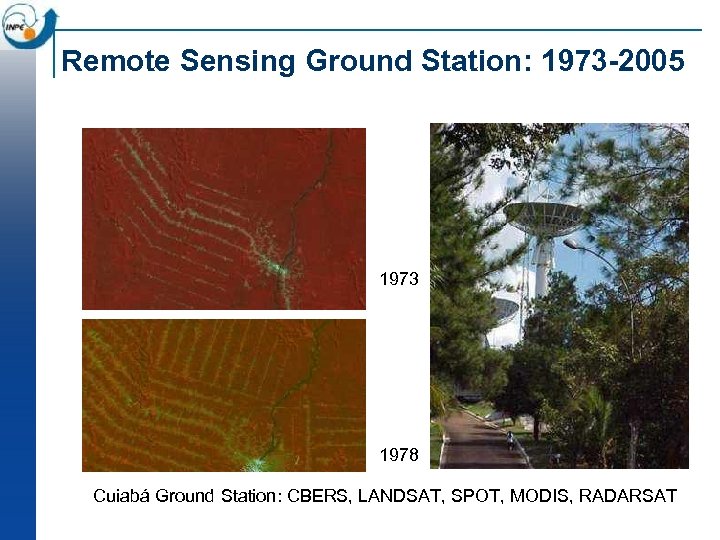 Remote Sensing Ground Station: 1973 -2005 1973 1978 Cuiabá Ground Station: CBERS, LANDSAT, SPOT,