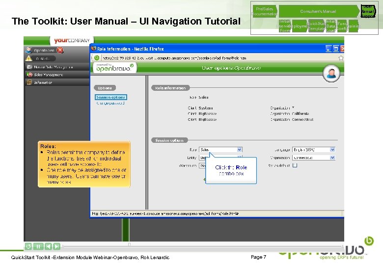 Pre/Sales Documentation The Toolkit: User Manual – UI Navigation Tutorial Quick. Start Toolkit -Extension
