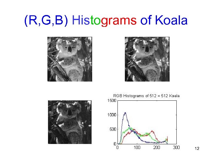 (R, G, B) Histograms of Koala 12 