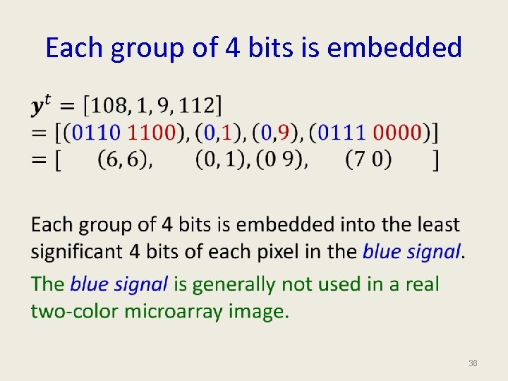Each group of 4 bits is embedded • 36 