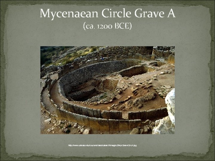 Mycenaean Circle Grave A (ca. 1200 BCE) http: //www. utexas. edu/courses/classicalarch/images 2/Myc. Grave. Circ.