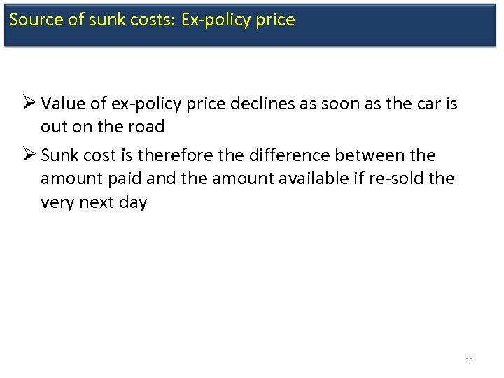 Source of sunk costs: Ex-policy price Ø Value of ex-policy price declines as soon