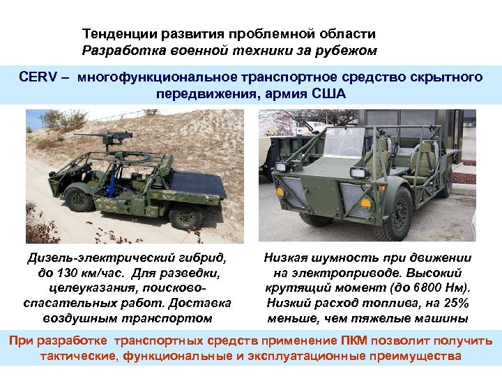 Тенденции развития проблемной области Разработка военной техники за рубежом CERV ‒ многофункциональное транспортное средство