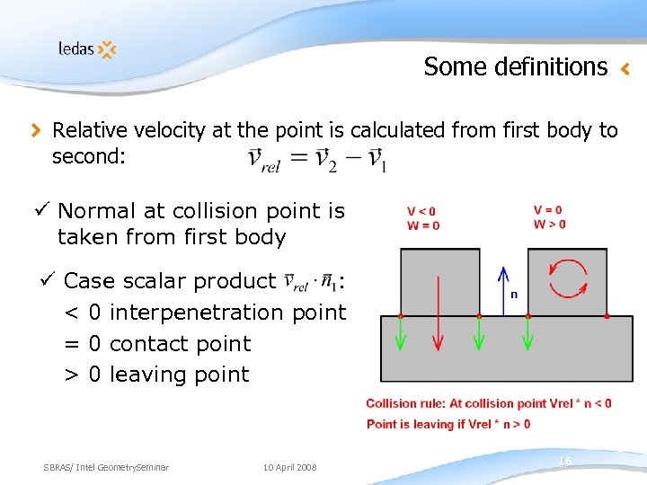 Some definitions Relative velocity at the point is calculated from first body to second: