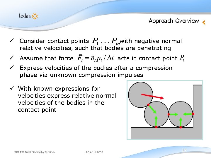 Approach Overview ü Consider contact points with negative normal relative velocities, such that bodies