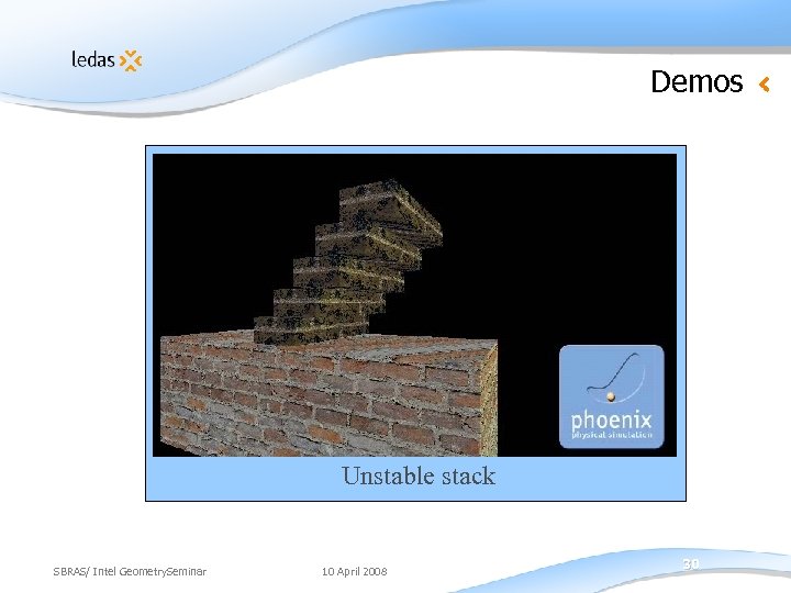 Demos Unstable stack SBRAS/ Intel Geometry. Seminar 10 April 2008 30 