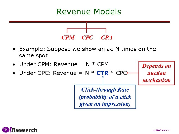 Revenue Models CPM CPC CPA • Example: Suppose we show an ad N times