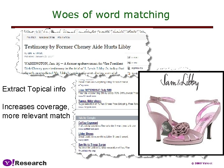 Woes of word matching Extract Topical info Increases coverage, more relevant match Research ©