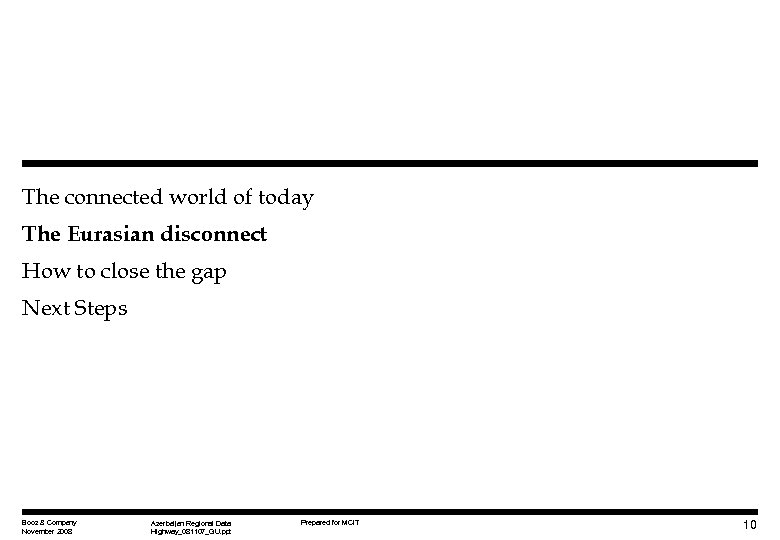The connected world of today The Eurasian disconnect How to close the gap Next