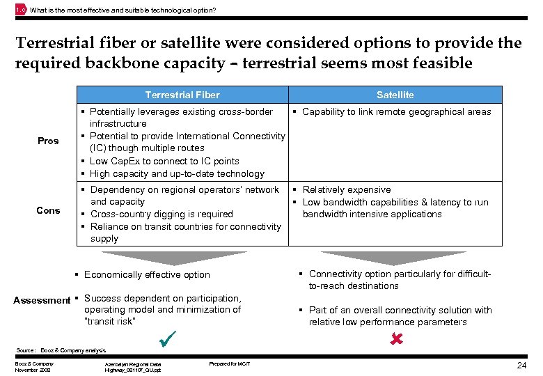 1. c What is the most effective and suitable technological option? Terrestrial fiber or