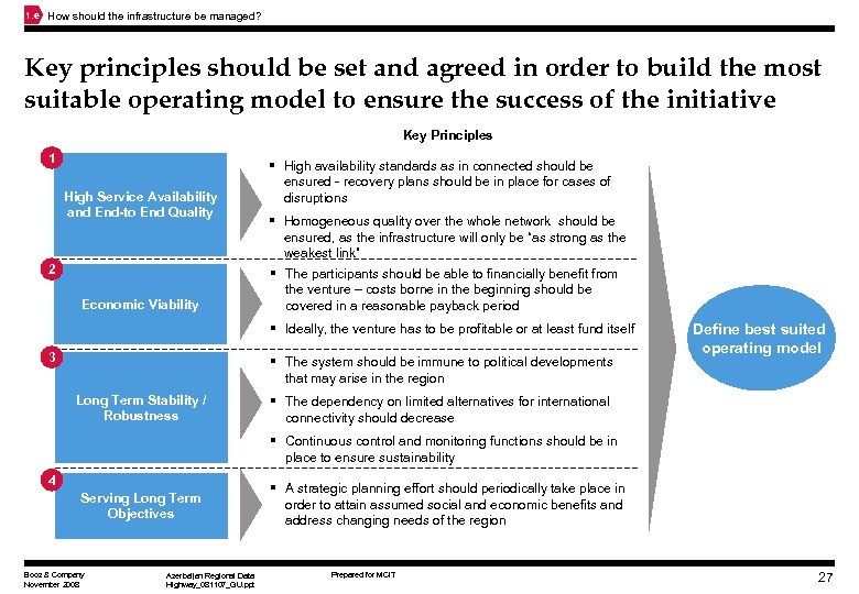 1. e How should the infrastructure be managed? Key principles should be set and