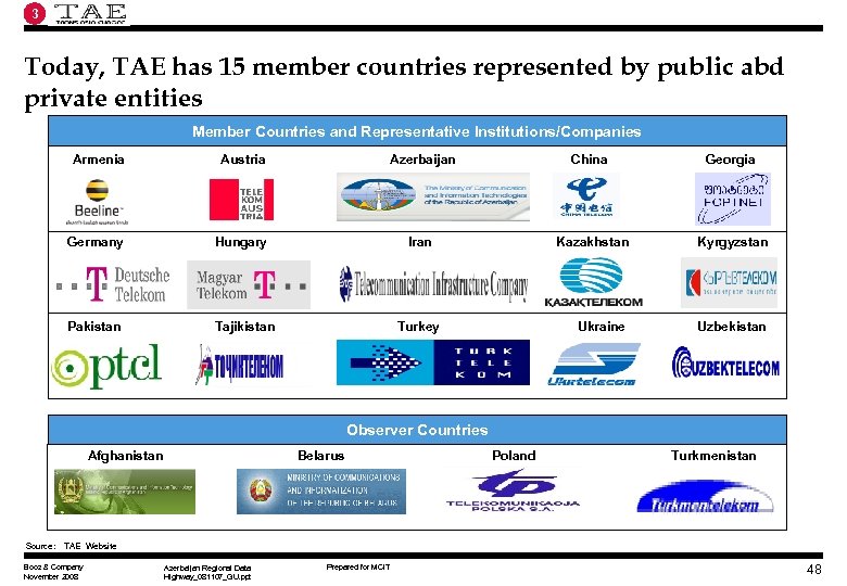 3 Today, TAE has 15 member countries represented by public abd private entities Member