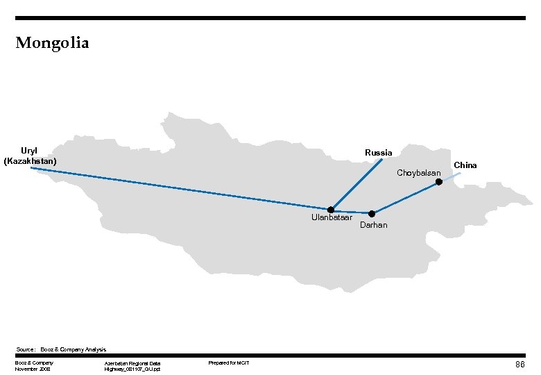 Mongolia Uryl (Kazakhstan) Russia Choybalsan Ulanbataar China Darhan Source: Booz & Company Analysis Booz