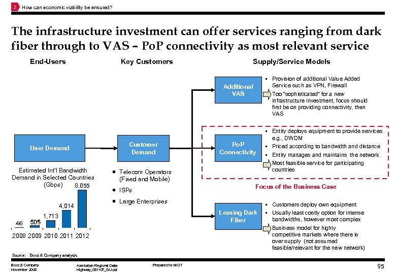 2 How can economic viability be ensured? The infrastructure investment can offer services ranging