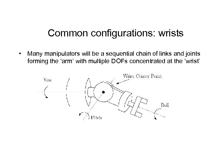 Common configurations: wrists • Many manipulators will be a sequential chain of links and