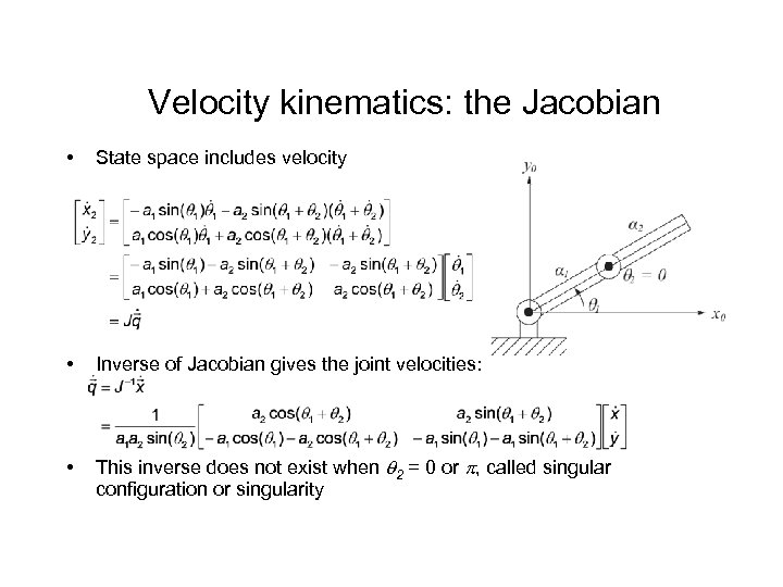 Velocity kinematics: the Jacobian • State space includes velocity • Inverse of Jacobian gives