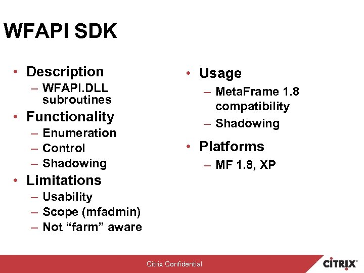 WFAPI SDK • Description • Usage – WFAPI. DLL subroutines – Meta. Frame 1.