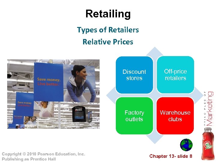 Retailing Types of Retailers Relative Prices Discount stores Factory outlets Copyright © 2010 Pearson