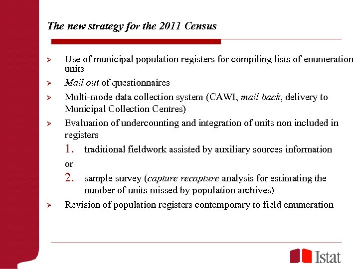 The new strategy for the 2011 Census Ø Ø Ø Use of municipal population