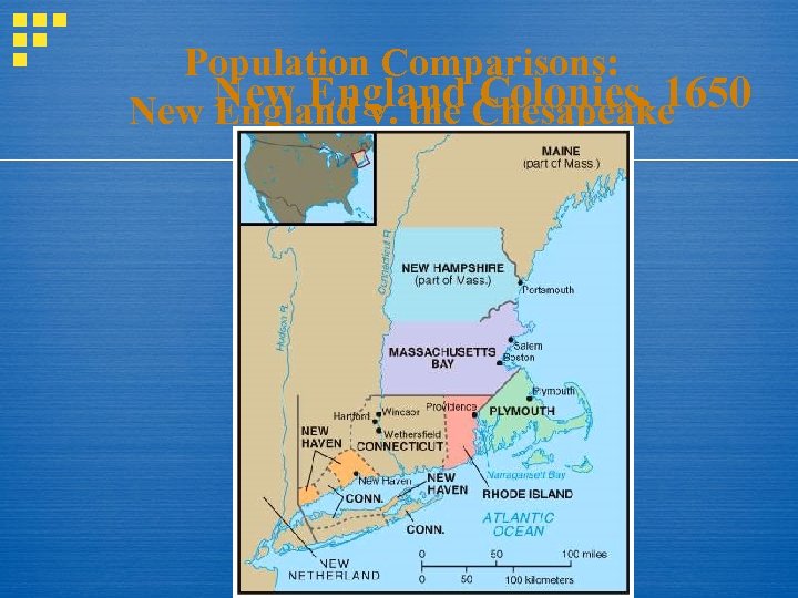 Population Comparisons: New England Chesapeake England v. the Colonies, 1650 