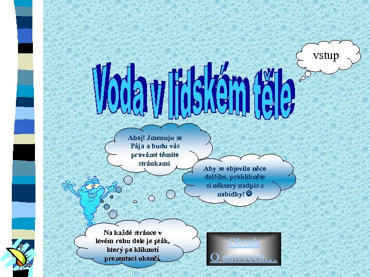 vstup Ahoj! Jmenuju se Pája a budu vás provázet těmito stránkami. Na každé stránce