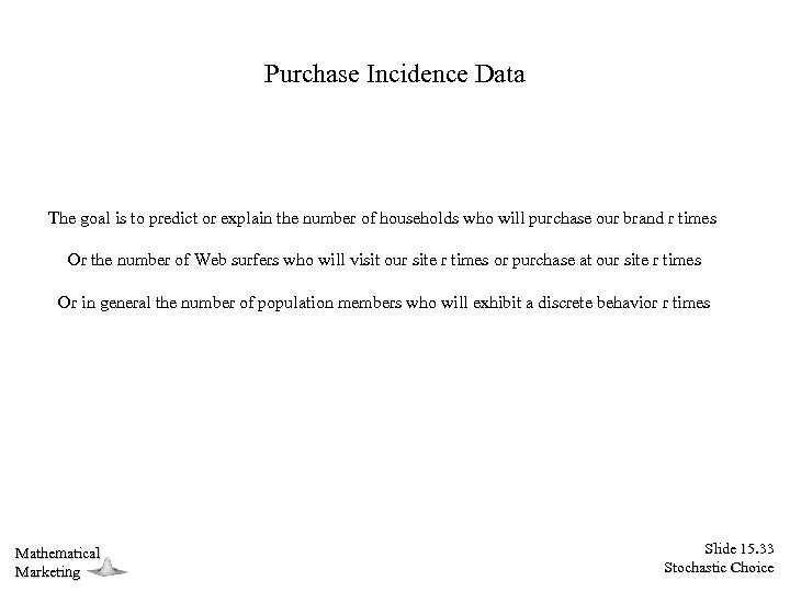 Purchase Incidence Data The goal is to predict or explain the number of households