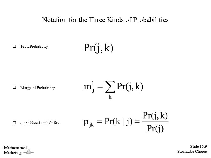 Notation for the Three Kinds of Probabilities q Joint Probability q Marginal Probability q