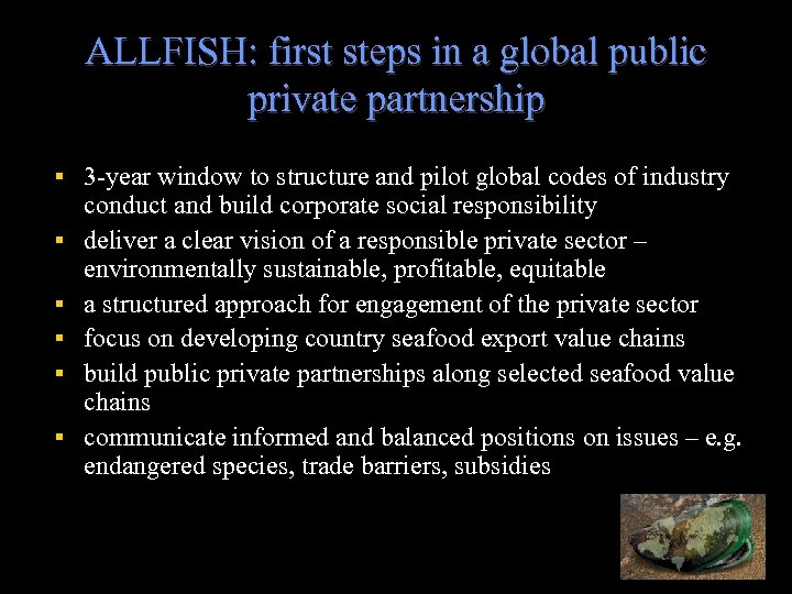 ALLFISH: first steps in a global public private partnership 3 -year window to structure