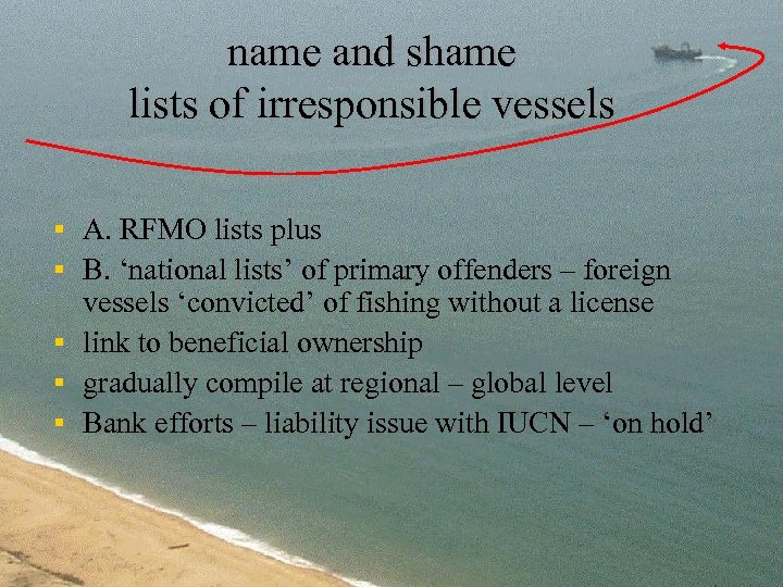 name and shame lists of irresponsible vessels A. RFMO lists plus B. ‘national lists’