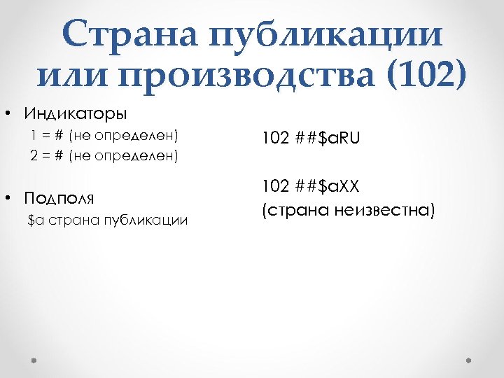 Страна публикации или производства (102) • Индикаторы 1 = # (не определен) 2 =