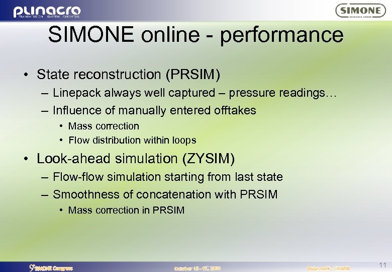 SIMONE online - performance • State reconstruction (PRSIM) – Linepack always well captured –