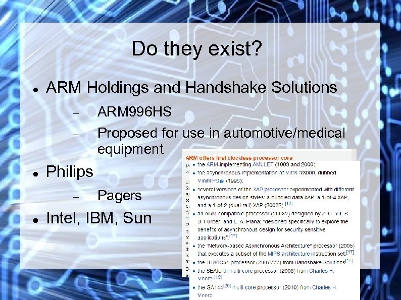 Do they exist? ARM Holdings and Handshake Solutions ARM 996 HS Proposed for use