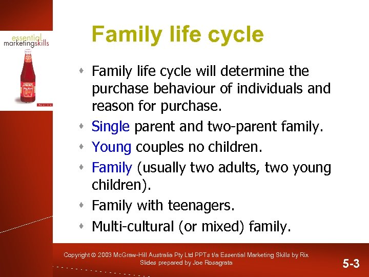 Family life cycle s Family life cycle will determine the purchase behaviour of individuals