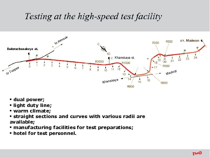 Testing at the high-speed test facility vir to a Arm Belorechenskaya st. Khanskaya st.