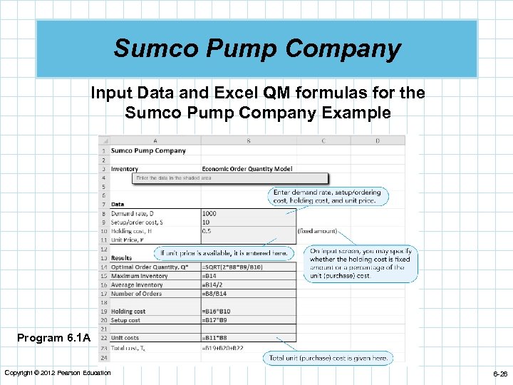 Sumco Pump Company Input Data and Excel QM formulas for the Sumco Pump Company
