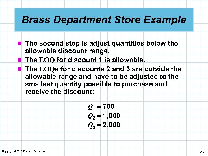 Brass Department Store Example n The second step is adjust quantities below the allowable