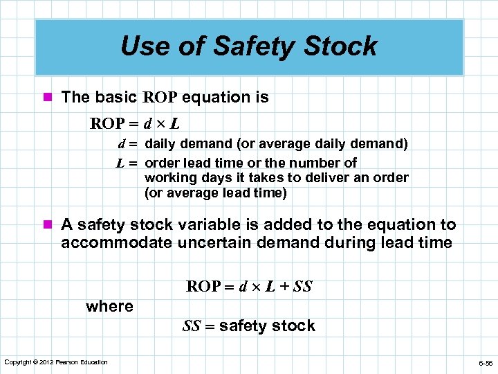 Use of Safety Stock n The basic ROP equation is ROP d L d