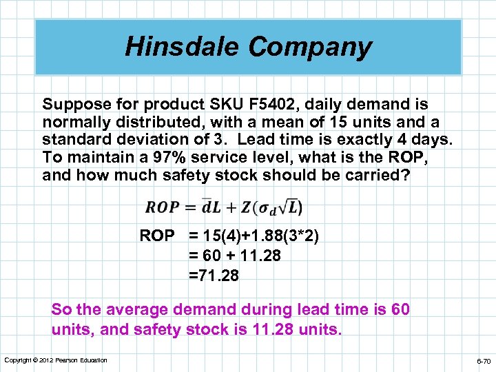 Hinsdale Company Suppose for product SKU F 5402, daily demand is normally distributed, with