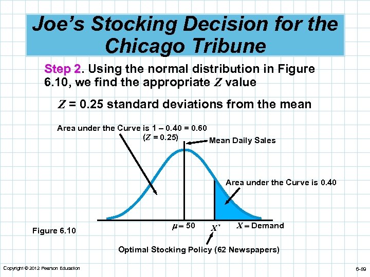Joe’s Stocking Decision for the Chicago Tribune Step 2. Using the normal distribution in