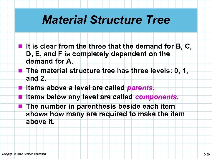 Material Structure Tree n It is clear from the three that the demand for