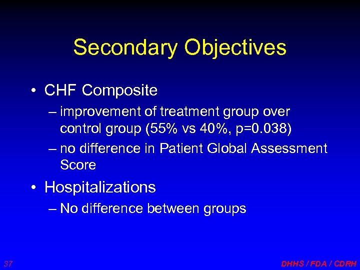 Secondary Objectives • CHF Composite – improvement of treatment group over control group (55%