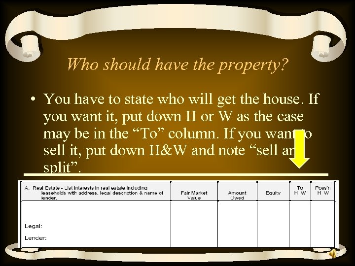 Who should have the property? • You have to state who will get the