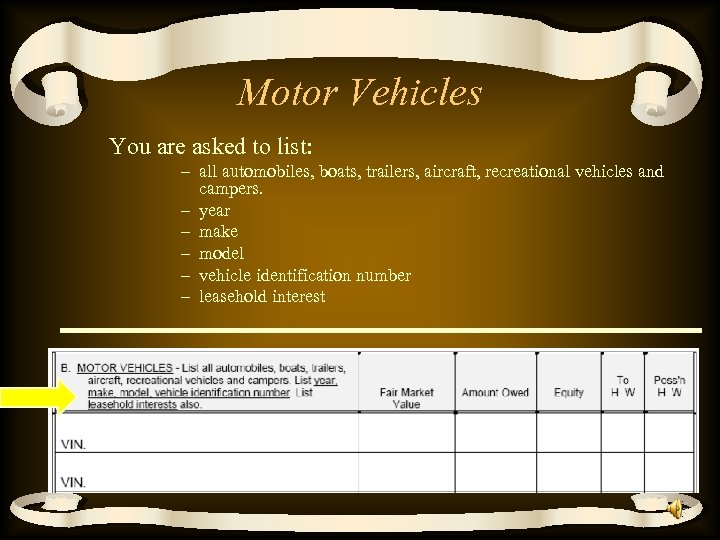 Motor Vehicles You are asked to list: – all automobiles, boats, trailers, aircraft, recreational