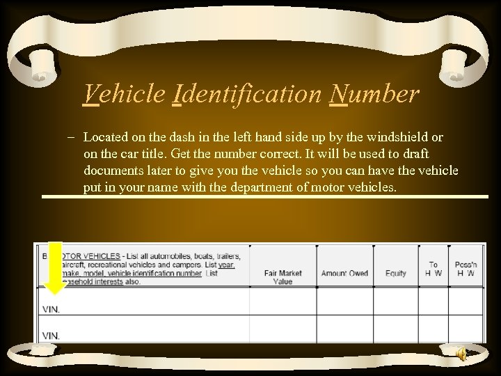 Vehicle Identification Number – Located on the dash in the left hand side up