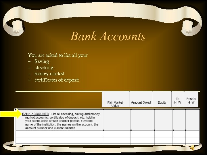 Bank Accounts You are asked to list all your – Saving – checking –