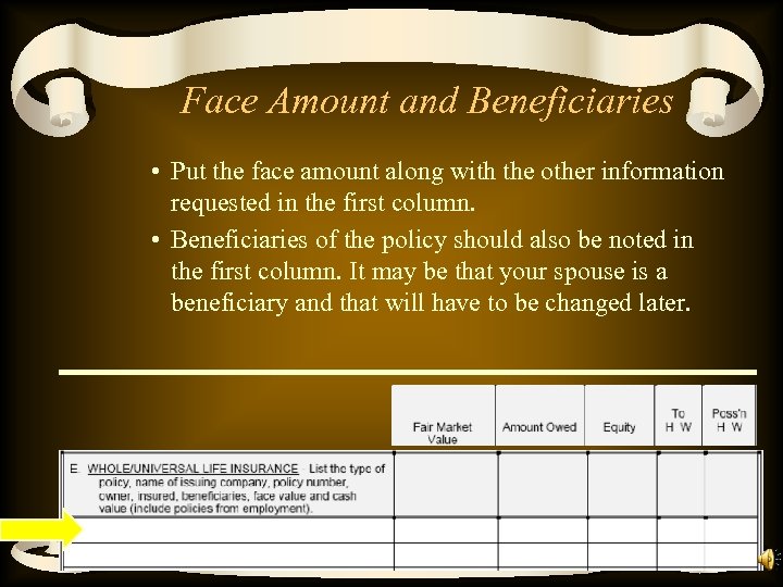 Face Amount and Beneficiaries • Put the face amount along with the other information