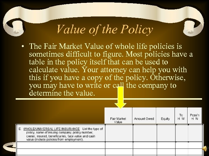 Value of the Policy • The Fair Market Value of whole life policies is