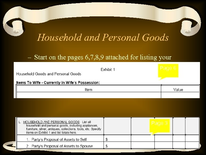 Household and Personal Goods – Start on the pages 6, 7, 8, 9 attached