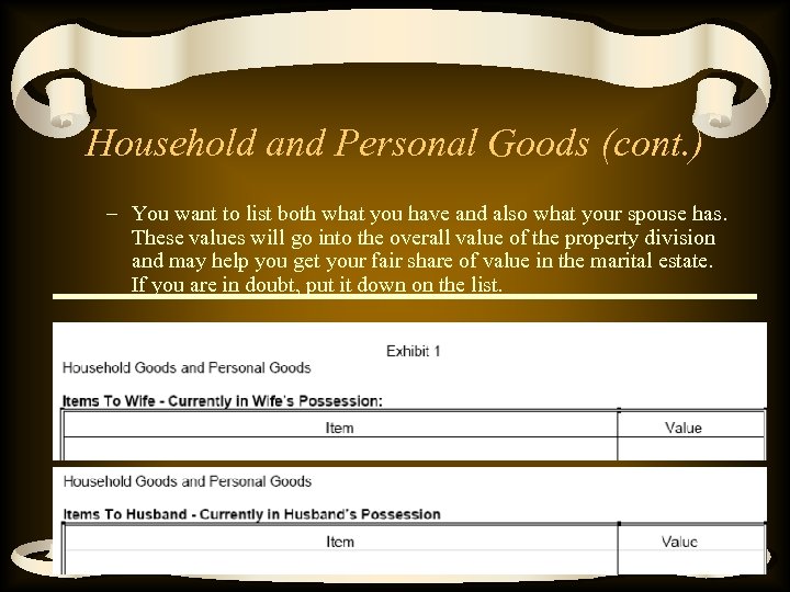 Household and Personal Goods (cont. ) – You want to list both what you